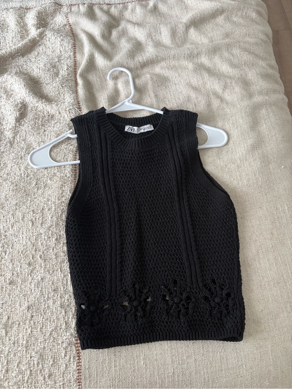 Zara Gray Open-Knit Crewneck Sweater